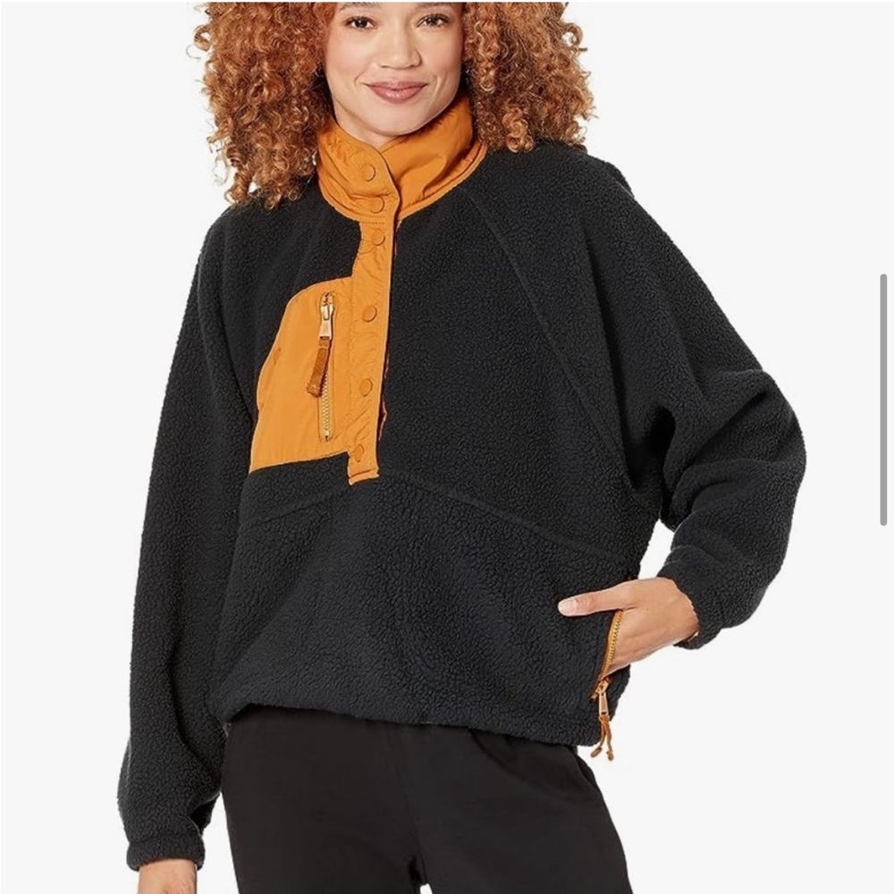 NWT FP Movement Hit The Slopes Colorblock Pullover in Black and Orange